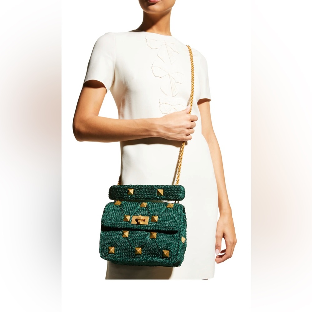 Valentino Garavani Green Shoulder Bag with Gold Studs